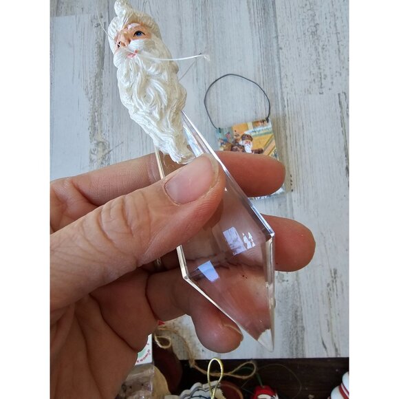 Glitter Santa icicle sign ornament father vintage style Xmas tree - Picture 5 of 7